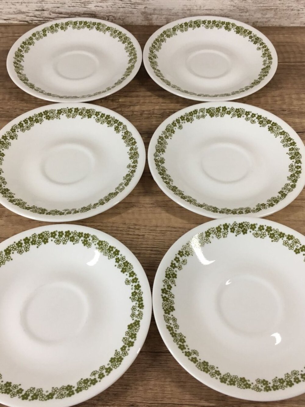 Set Of 6 Corelle Spring Blossom Crazy Daisy Saucer Plates Vintage Green Flowers